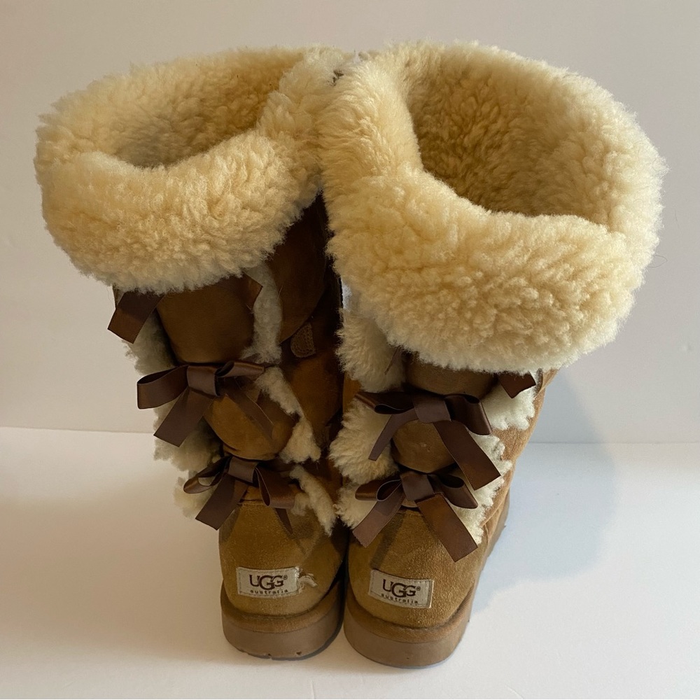 UGG Bailey bow tall sheepskin boot bootie brown size 10 women’s
